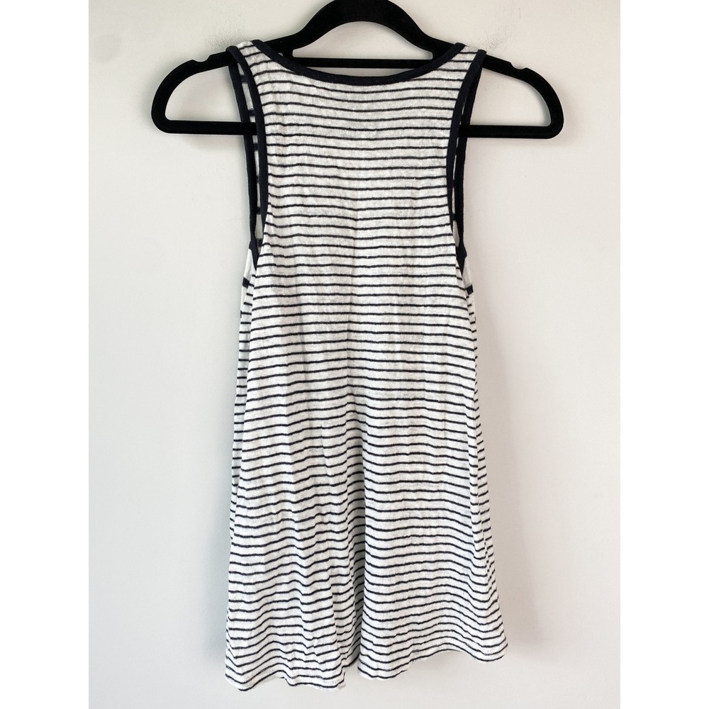 Vince Womens 100% Linen Tank Top XS White Black Stripe Minimalist Chic Natural - Picture 4 of 8